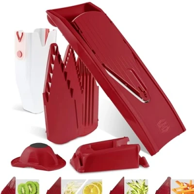 Obrázek Börner kráječ na zeleninu V1 (profesionální sada) Hoblík ve tvaru V se 4 vložkami, držák ovoce, dokovací stanice a box Nastavitelný ovoce plátky, proužky kostky