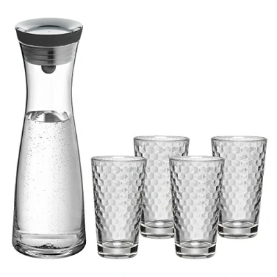Obrázek WMF Sada karafy na vodu Basic 5dílná, karafa 1l se 4 sklenicemi 275 ml, skleněná s víkem, silikonové víčko, uzávěr CloseUp
