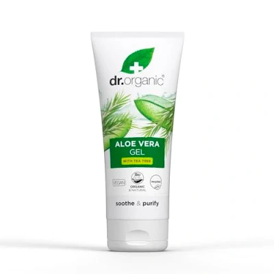Obrázek Dr Organic Aloe Vera gel s olejem z čajovníku, čisticí, pro všechny typy pleti, přírodní, veganský, bez pokusů na zvířatech, parabenů a SLS, recyklovaný recyklovatelný, bio 200 ml