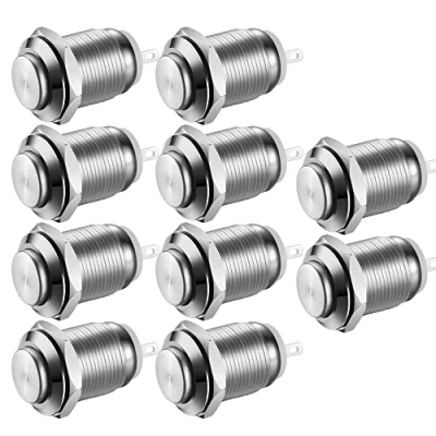 Obrázek Gebildet 10 ks vodotěsné tlačítko momentální z ušlechtilé oceli 12 mm 2 A/12 V/24 V/125 V/250 V (vyčnívající)
