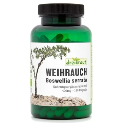 Obrázek Bio kapsle kadidla, 140 kusů, 400 mg, vysoká dávka, Boswellia Serrata, 1600 mg v denní dávce, 65 % kyseliny Boswellia, 100% indický výtažek z kadidla bez přísad, německá výroba