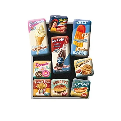 Obrázek Nostalgic Art Retro magnety na lednici, American Diner nápad dárek pro fanoušky dinosaurů, magnetická sada magnetické tabule, vintage design, 9 kusů