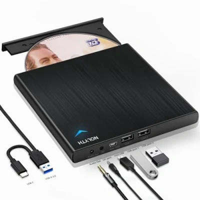 Obrázek NOLYTH Bluray mechanika externí, externí Blu ray vypalovačka s 1 audio 2 USB sloty, C mechaniky přehrávač pro laptop Mac PC Windows MacBook