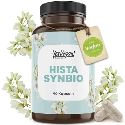 Obrázek Hista Synbio (90 kapslí) bakterií mléčného kvašení a bifidobakticky při intoleranci histaminu nesnášenlivosti fruktózy 2 rozpustné vlákno, denní dávka 20 miliard zárodků Vegan