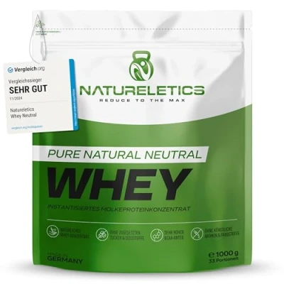 Obrázek NATURELETICS 1 kg 100% čistý instantizovaný prémiový syrovátkový protein bez sladidel a přidaného cukru, proteinový prášek s velmi vysokým podílem BCAA 22 %, chuťově neutrální