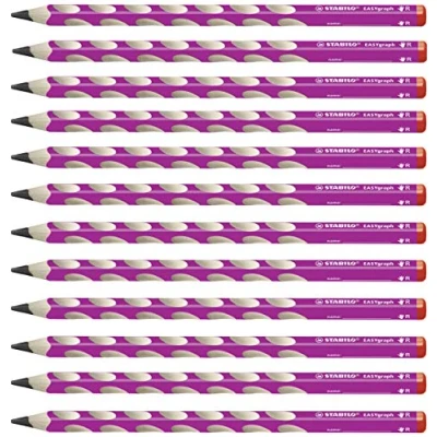 Obrázek Ergonomická trojhranná tužka pro praváky STABILO EASYgraph v růžové barvě balení 12 ks stupeň tvrdosti HB