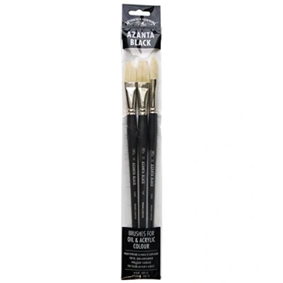 Obrázek Winsor &amp; Newton 5690660 Azanta Black přírodní štětec na prasečí štětiny pro olejové barvy a akrylové barvy, dobrá tuhost, ideální syté dlouhá násada 3 štětce v sadě štětců