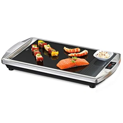 Obrázek ROMMELSBACHER CERAN® Grill CG 2308/TC Made in Germany, grilovací plocha SCHOTT CERAN®, nastavitelná teplota od 80 280 C, LED displej, dotyková kontrola, mastový žlab, kryt z ušlechtilé oceli