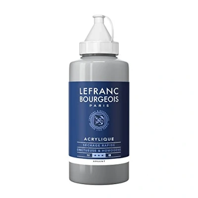 Obrázek Lefranc Bourgeois 300448 Fine akrylová barva stříbrná, 750ml láhev, krémová na vodní bázi, rychleschnoucí, stálá světle, voděodolná