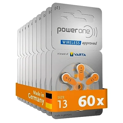 Obrázek Varta Power One baterie do naslouchátka typ 13 oranžová, 60 kusů zásobní balení, bezdrátové připojení, velikost p13 pro a sluchové pomůcky, high hearing level, bez rtuti, Made in