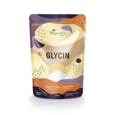 Obrázek glycin prášek 300 g Německá výroba od Vegavero® laboratorně testováno 100% čistá aminokyselina L v prémiové kvalitě s odměrkou bez přísad Vegan