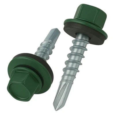 Obrázek 4. 8 mm x 35 střešní šrouby, šestihranná hlava samovrtící vícebarevné (RAL 6005 mechová zelená) Šrouby s uzavřenou podložkou EPDM, nerezové, pozinkované, tvrzené (50 kusů)