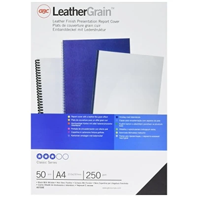 Obrázek GBC LeatherGrain vazba s koženou strukturou, oknem, černý, 50 kusů, A4, 250 g/m2