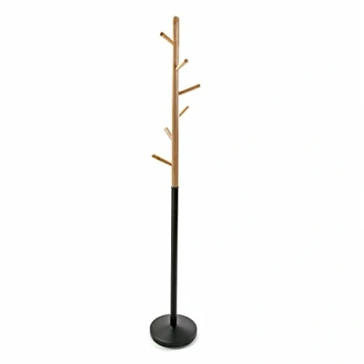 Obrázek Versa Minimalistický šatní stojan Holstebro pro vstupní prostor, s 9 háčky na oblečení nebo tašky, rozměry (v x d š) 180 28 cm, kov a dřevo, barva: Černá