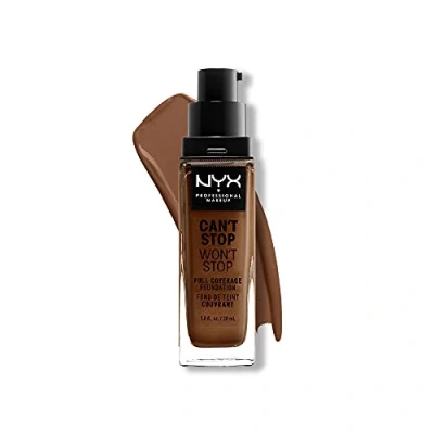 Obrázek NYX Professional Makeup Can&#039;t Stop Won&#039;t Full Coverage Foundation, dlouhotrvající, voděodolný, veganská receptura, matná pleť, barevný odstín: mocha