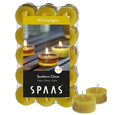 Obrázek Spaas Pack de bougies Godets transparentes parfumées Agrumes du sud 30 Duftenden Clearlights, Teelichter mit durchsichtigem Halter, ± 4,5 Stunden Southern Citrus, Herbst gelb, D 38 mm x H 19