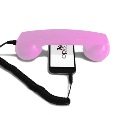 Obrázek Opis 60s Micro: retro telefonní sluchátka pro mobilní telefon s adaptérem USB C jako Android Smartphone a iPhone 15 novější v růžové barvě