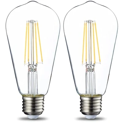 Obrázek Amazon Basics LED světelný zdroj ve vintage stylu, ST64, patice Edison E27, 7 W (odpovídá žárovce 60 W), teplá bílá, nestmívatelná, čiré vlákno, 2 kusy