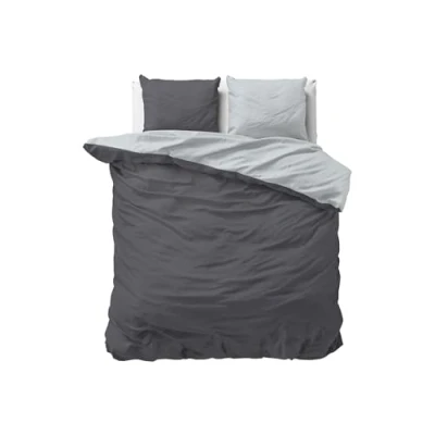 Obrázek Sleeptime Ložní prádlo 100% bavlna 200 cm x šedé/antracitové měkké &amp; nežehlivé povlečení se zipem dvoubarevná sada ložního prádla 2 povlaky na polštář 80