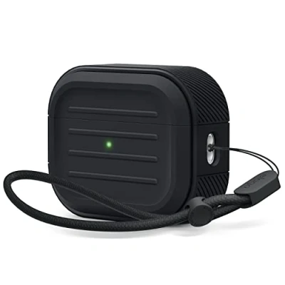 Obrázek elago Pouzdro Armor kompatibilní s AirPods Pro 2 Case, 2. generace, obsahuje Lanyard, podporuje bezdrátové nabíjení, nárazuvzdorné, kompletní ochrana (černé)