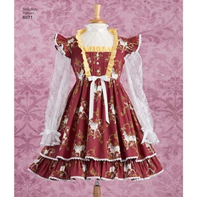 Obrázek Simplicity US8671D5 Damen Lolita Kostüm Kleider Schnittmuster, Papier, weiß, 4/6/8/10/12