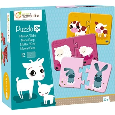 Obrázek Avenue Mandarine JE502O sada s 12 puzzles 2dílná, praktická, hravá a pestrá, ideální pro děti od 2 let, 1 sada, maminka/miminko