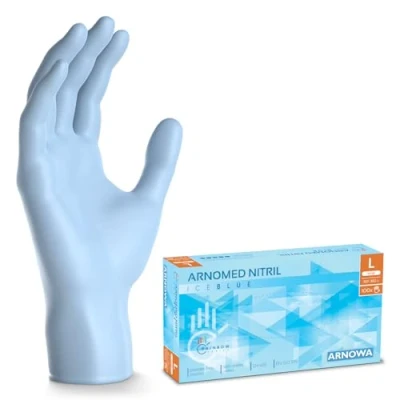 Obrázek ARNOMED jednorázové rukavice světle modré 100 kusů/krabice, nitrilové L, rukavice, bez pudru, gumové latexu, na jedno použití v XS, S, M, L &amp; XL