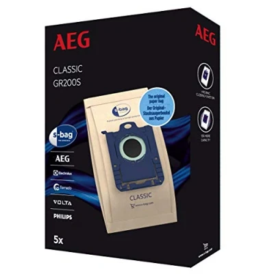 Obrázek AEG GR200S s Bag sáčky do vysavače Classic (5 sáčků na prach pro trvale vysoký sací výkon, optimální filtrace, hygienický uzávěr, kvalitní papírový sáček, hnědý)