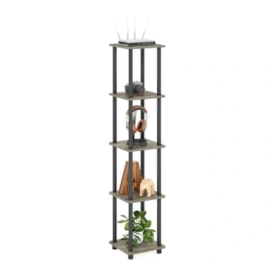 Obrázek Furinno Viereckiges Regal mit 5 Ebenen, Holz, Französische Eiche Grau/Schwarz, 29.46 x 146.56 cm