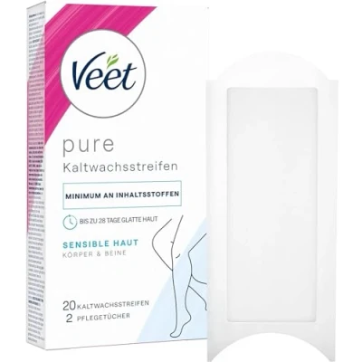 Obrázek Veet Proužky na studený vosk Easy Gelwax Technology nohy a tělo pro citlivou pokožku, 20 kusů