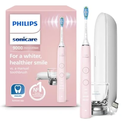 Obrázek Philips Elektrický zubní kartáček Sonicare DiamondClean 9000, sonický s aplikací, kontrola přítlaku, 4 režimy čištění, 3 stupně intenzity, nabíjecí sklenice a USB přenosná taška,