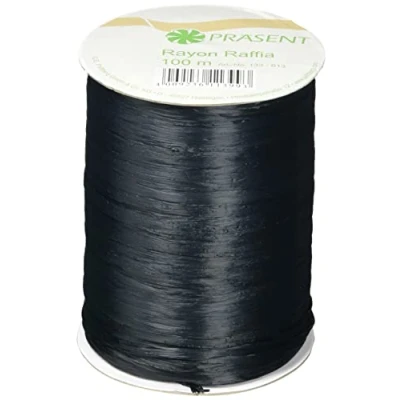 Obrázek PRÄSENT Rayon Raffia Bastband schwarz, 100 m Dekoband zum Einpacken von Geschenken, Verzieren &amp; Basteln festlicher Dekos, Schleifenband für besondere Anlässe