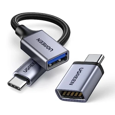 Obrázek UGREEN adaptér USB C na (2 kusy) 10Gbps Handy OTG a kabel konektor 3.2 zdířku kompatibilní s iPhone16 15 série MacBook iPad Galaxy S24 S23 Huawei P60 Surface atd. (šedý)