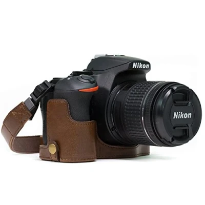 Obrázek MegaGear &quot;vždy připraven&quot; kůže pouzdro na kameru pro Nikon D5500, D5600 Half Bottom mobilní telefony odolný, odolné proti poškrábání a odolnost nárazu, Hnědá