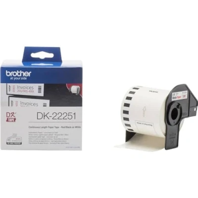 Obrázek Brother DK 22251 samolepicí nekonečné etikety (62 mm x 15,24 m, vhodné pro QL 800, 810W, 820NWB) červené/černé na bílé (papír)