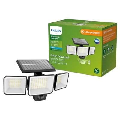 Obrázek PHILIPS Outdoor Solar Nysil nástěnné bezpečnostní světlo 8,7 W, senzor denního světla a pohybu, 5000 kelvinů, IP44 odolné proti povětrnostním vlivům, černé