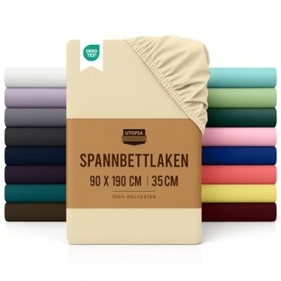 Obrázek Utopia Bedding napínací prostěradlo 90 x 190 cm béžové kartáčované polyesterové z mikrovlákna hloubka 35 taška