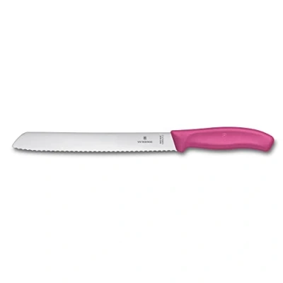 Obrázek Victorinox, Swiss Classic, profesionální nůž na chléb, extra ostrá čepel, vlnitý brus, 21 cm, robustní plastová rukojeť, nerezová ocel, růžová