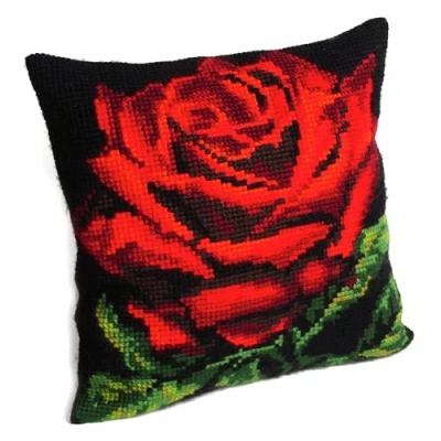 Obrázek Collection d&#039;Art CdA Kreuzstichkissen Rote Rose 5104, 40x40cm, Stickbild vorgezeichnet