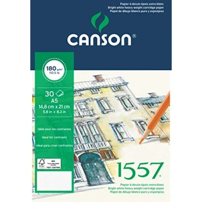 Obrázek CANSON Kreslicí papír 1557® lepený hlavou, DIN A5 14,8 x 21 cm, 30 listů, 180 g/m², lehce zrnitý
