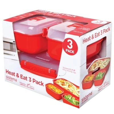 Obrázek Sistema Heat and Eat Mikrowellenbehälter Set 1,25 L, 525 ml Mikrowellen Lunch Boxen für Pause mit Dampfabzugsöffnungen BPA frei rot 3 Stück