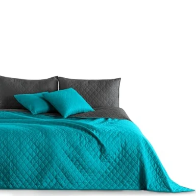 Obrázek DecoKing Přikrývka 240 x 260 cm petrolejová grafitová šedá přehoz na postel oboustranně snadná údržba Axel