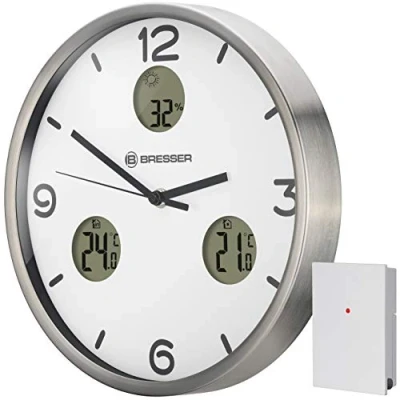 Obrázek Bresser MyTime io NX rádiové nástěnné hodiny s teploměrem a vlhkoměrem průměr 30 cm, šedé, 8020211MGU000