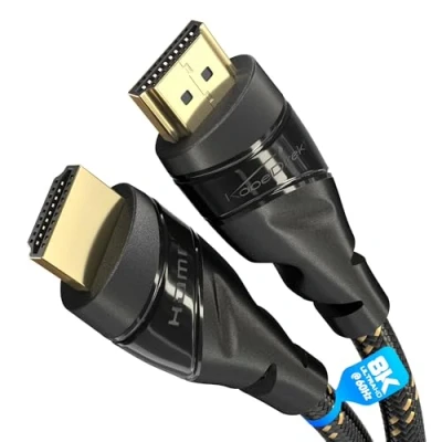 Obrázek KabelDirekt 8K/4K HDMI kabel 0,25 m 8K@60Hz (extra měď pro rychlé Ultra HD, nylonový plášť, 4K@120Hz/8K@60Hz 2.0, High Speed s Ethernetem, Blu ray/PS5/Xbox Series X/Switch, černý)