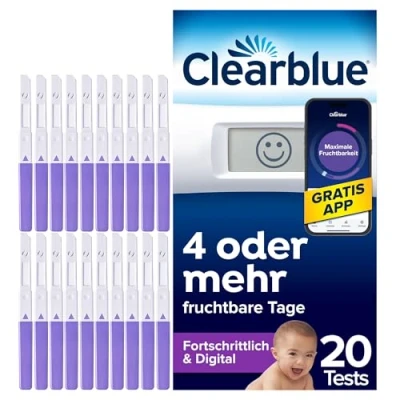 Obrázek Clearblue Sada ovulačních testů na plodnost, 20 + 1 digitální držák testů, test plodnosti pro ženy/ovulaci, pokročilý a (testuje 2 hormony), rychlejší těhotenství