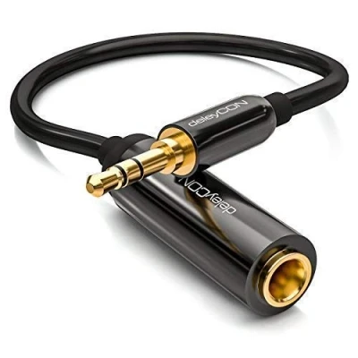 Obrázek deleyCON 1x 0,2 m stereo audio kabel adaptér 3,5 mm zástrčka na 6,3 jack zdířka Pozlacená a černá