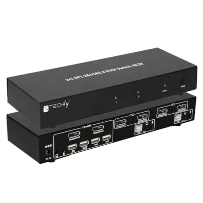 Obrázek Techly 101928 KVM Switch 2 Ports DisplayPort 1.2 für Dual Monitor schwarz
