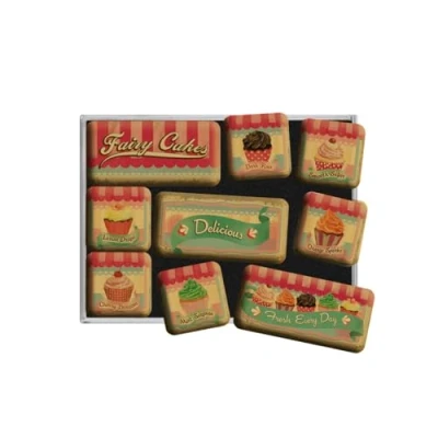 Obrázek Nostalgic Art Retro magnety na lednici, 9 kusů, Fairy Cakes Delicious nápad dárek do kuchyně, magnetická sada pro magnetickou tabuli, vintage design