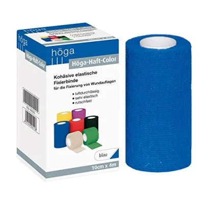 Obrázek Höga Pharm Haft Color modrá 10 cm x 4 m natažená, vlnitá (samolepicí) elastická fixační obvaz, balení 2 ks (2 1 kus)