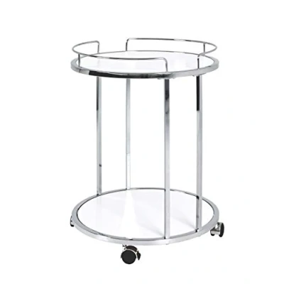 Obrázek HAKU Möbel Servírovací stolek na kolečkách, chrom, bílý, MDF, kov rozměry: V 60 cm x Ø 45 cm, styl: moderní